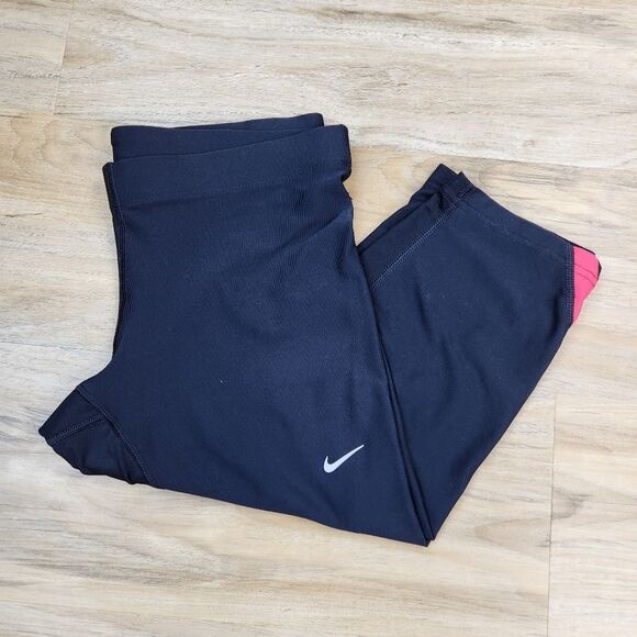 ☔️🔺️Nike Black & Coral Cropped Running Athletic Pants Small - Picture 1 of 12